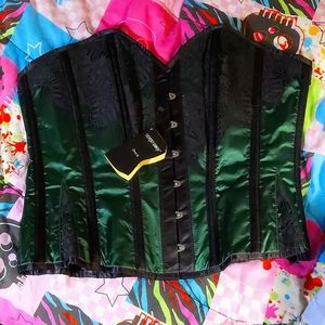 🔥Corset Story Overbust Corsetry Green w Black Lace Size 36 New Tags Never Worn